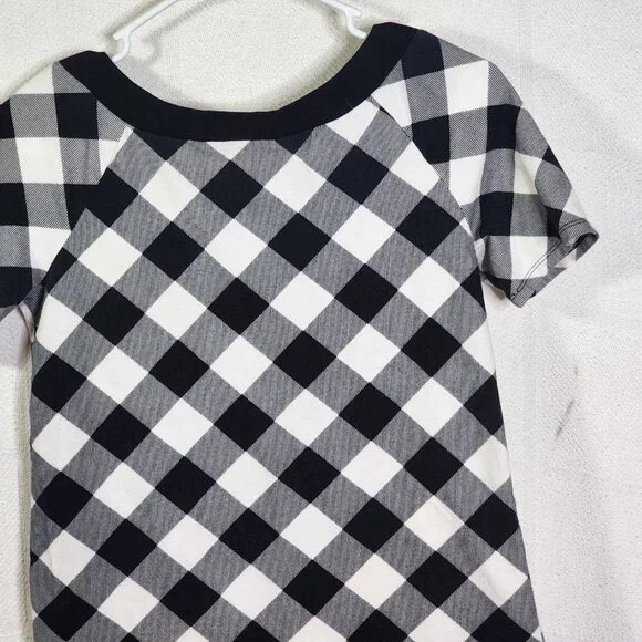 Justice Black White Check SS Black Sequin Bow Neckline Cotton Span Top Size 18 - Picture 13 of 16
